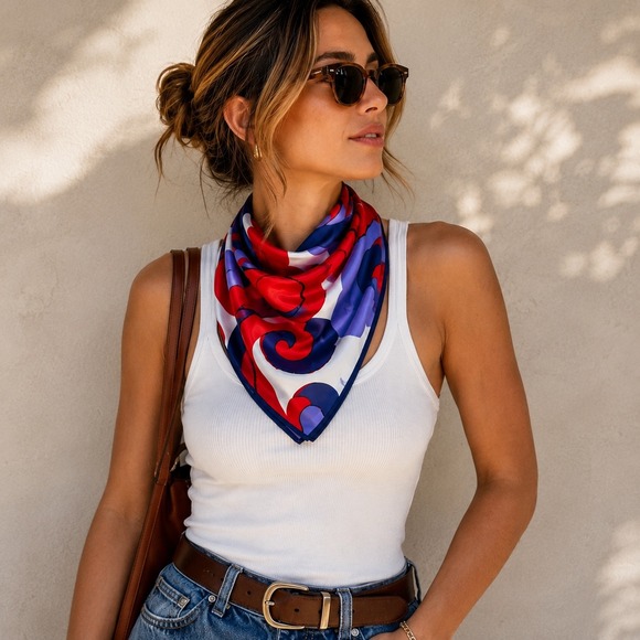 Paoli Accessories - Paoli Scarf Womens OS Red Blue White‎ Good Vintage Mod Acetate Square 26x26.5